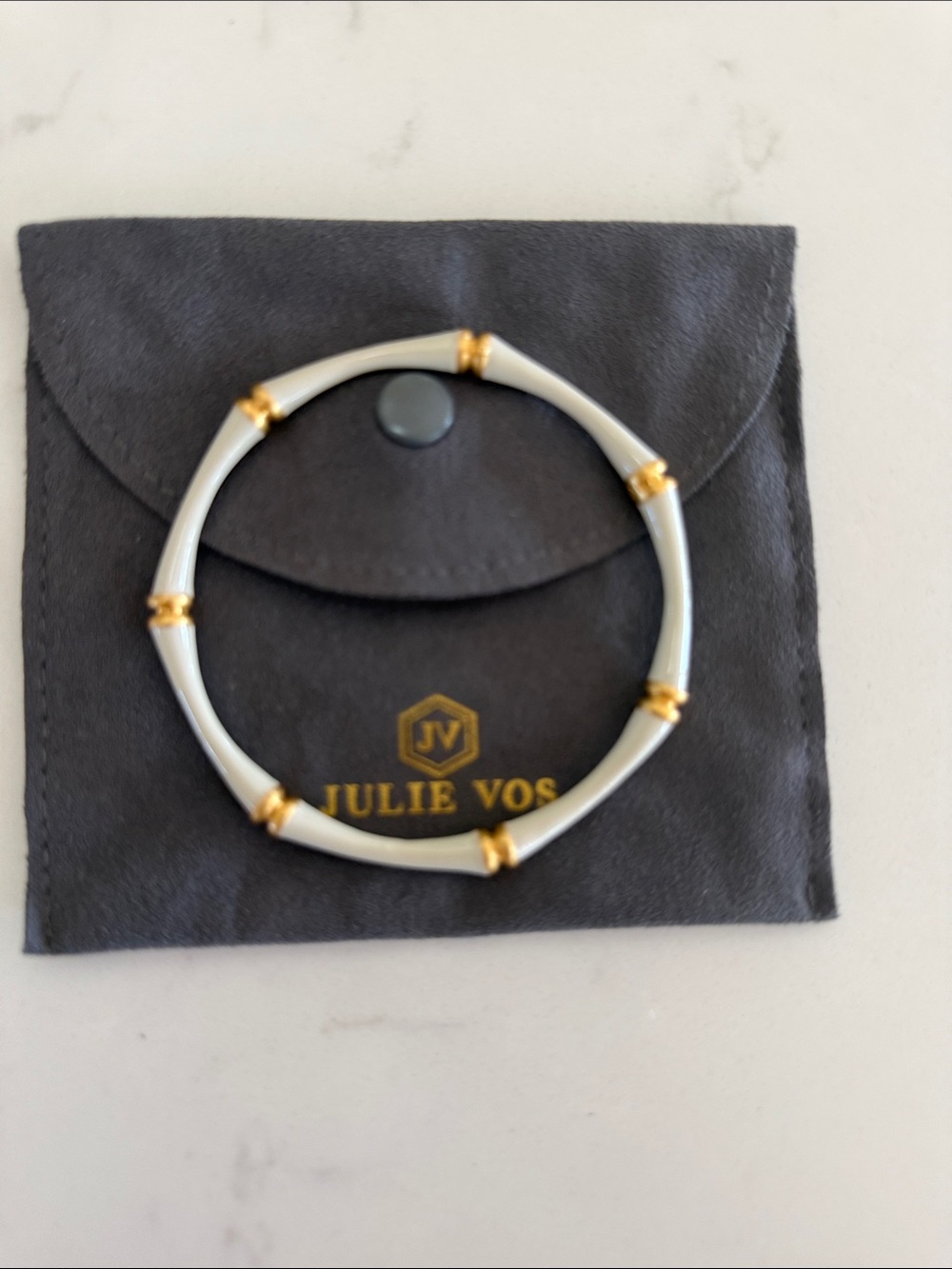 Julie Vos White and Gold Bamboo Hinged Bangle Bracelet-size small